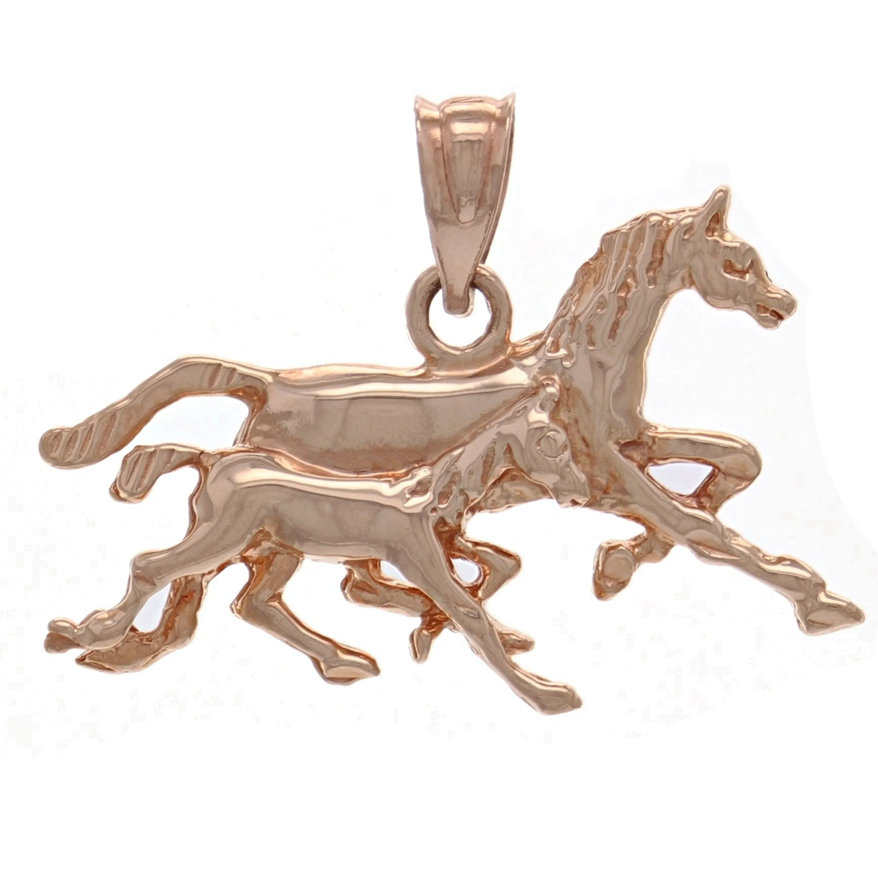 14k Yellow White or Rose Gold Solid Satin Finish Running Horses Charm Pendant
