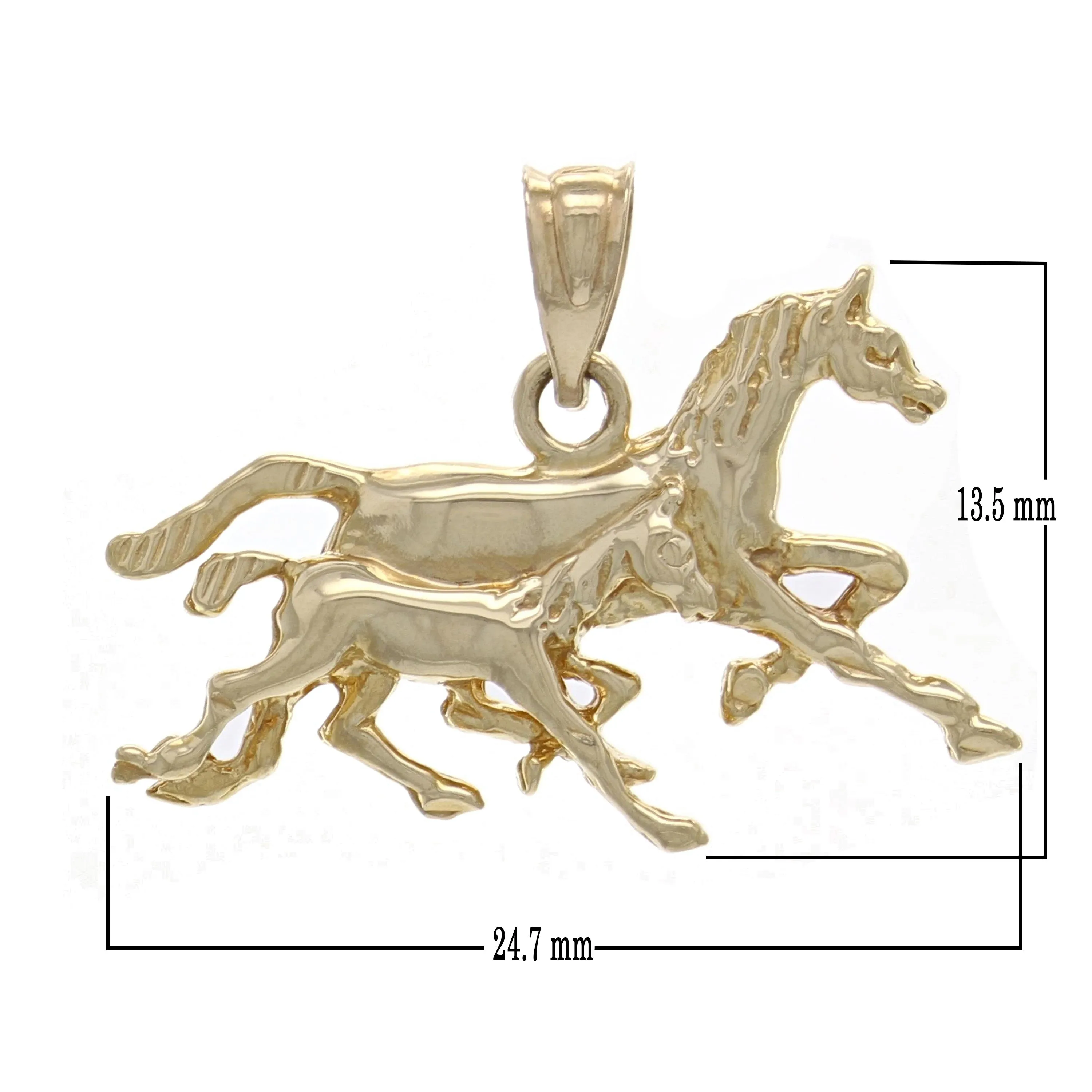 14k Yellow White or Rose Gold Solid Satin Finish Running Horses Charm Pendant
