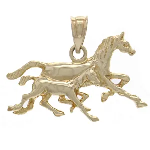14k Yellow White or Rose Gold Solid Satin Finish Running Horses Charm Pendant