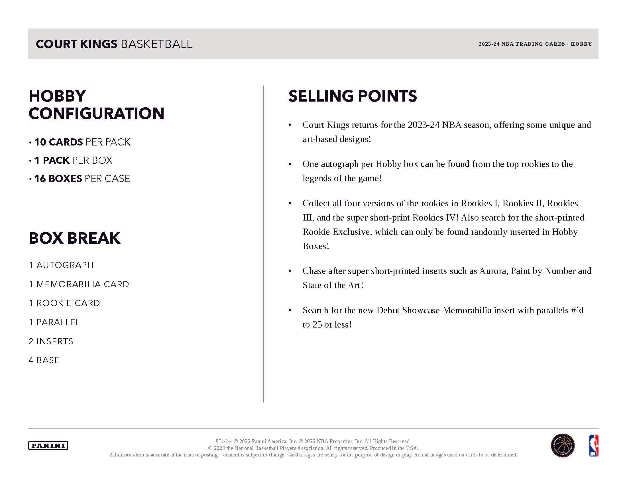 2023-24-Panini Court Kings Basketball Hobby