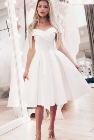 A-Line Off-the-Shoulder White Short Prom Dresses, Homecoming Dresses OKN32