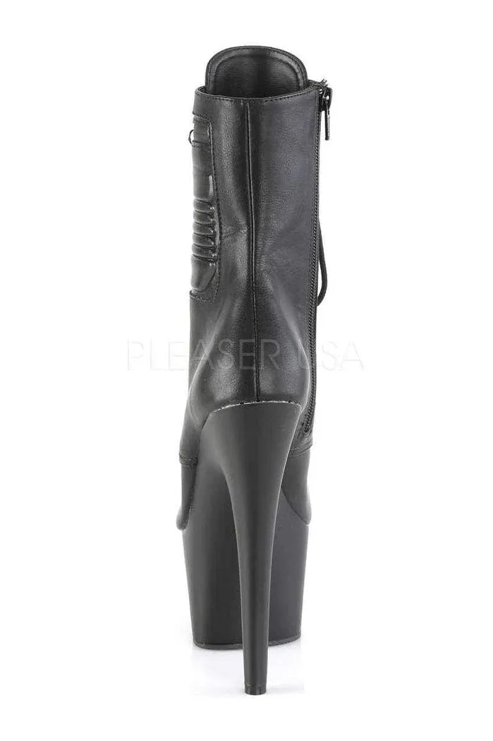 ADORE-1020PK Platform Ankle Boot | Black Faux Leather