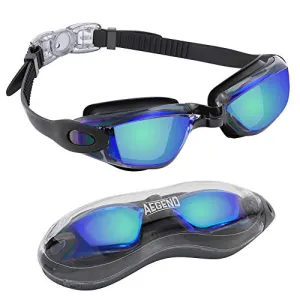 aegend Swim Goggles, Swimming Goggles No Leaking Anti Fog UV Protection Triathlon Swim Goggles with Free Protection Case for Adult Men Women Youth Kids Child, Green Blue
