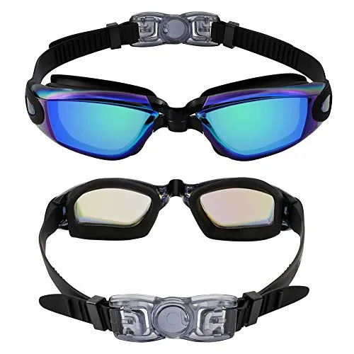 aegend Swim Goggles, Swimming Goggles No Leaking Anti Fog UV Protection Triathlon Swim Goggles with Free Protection Case for Adult Men Women Youth Kids Child, Green Blue