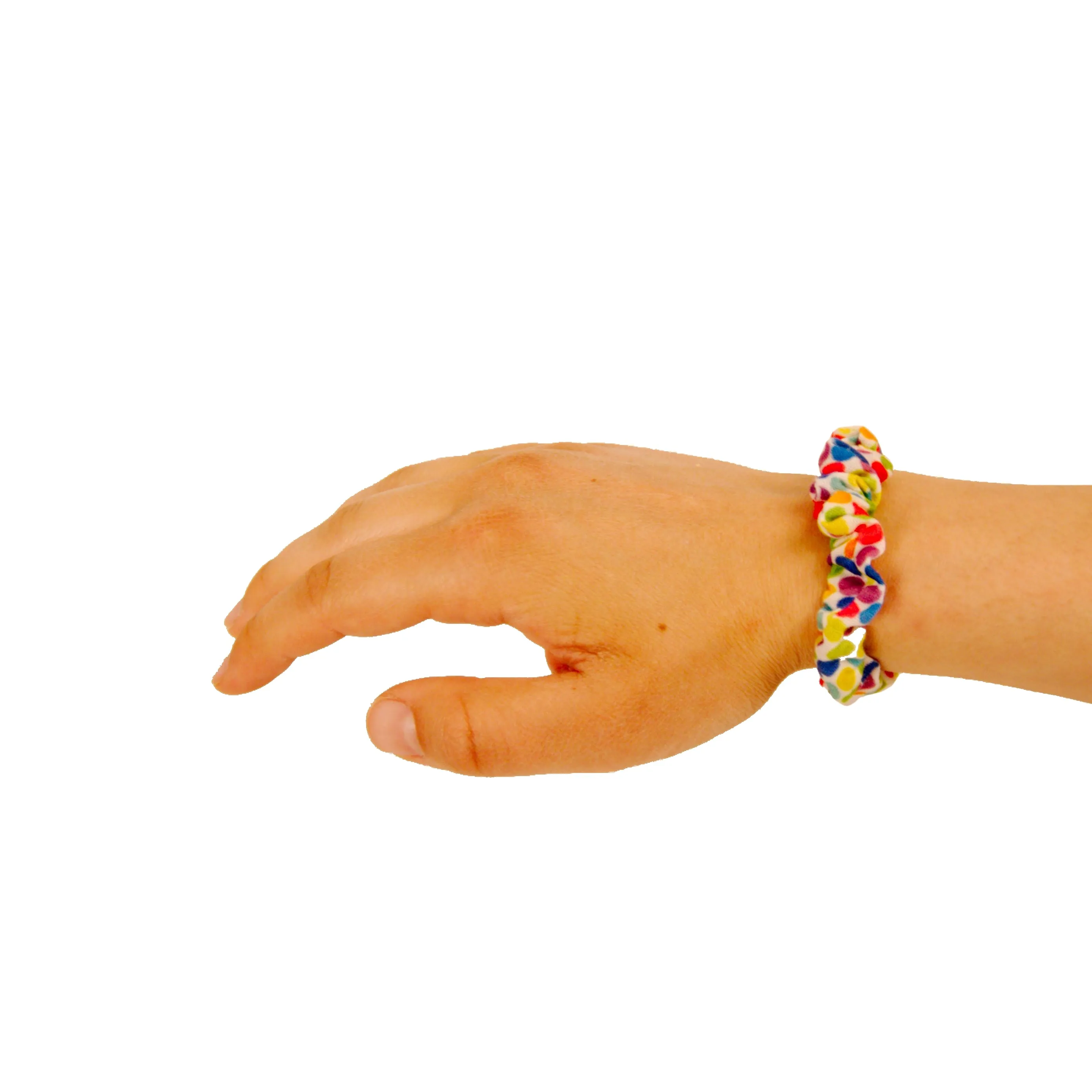 Amelia Beauty, Rainbow Dots Jersey Scrunchies, 2.25in Diameter, Gentle on Hair, Strong Hold, No Snag, No Dents or Creases. 12 Pack