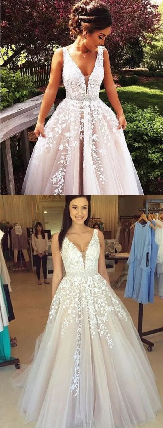 Applique V Neck Sexy Long Evening Party Prom Dress Ball Gown, BG51157
