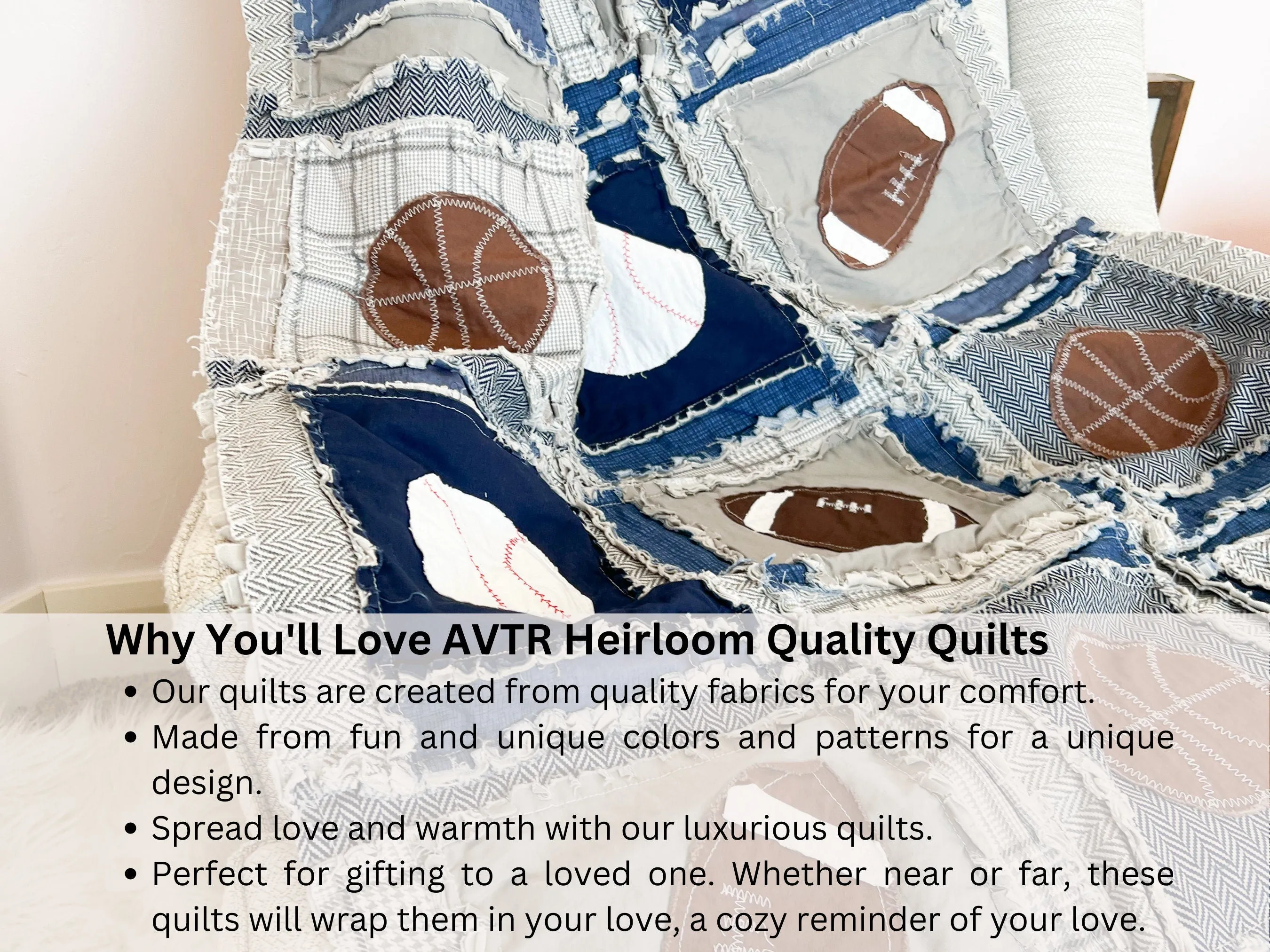 Baby Boy Rag Quilt, Sports Blanket for Baby Boy Crib Sets, Baseballs Basketballs Football Nursery Bedding for Boys