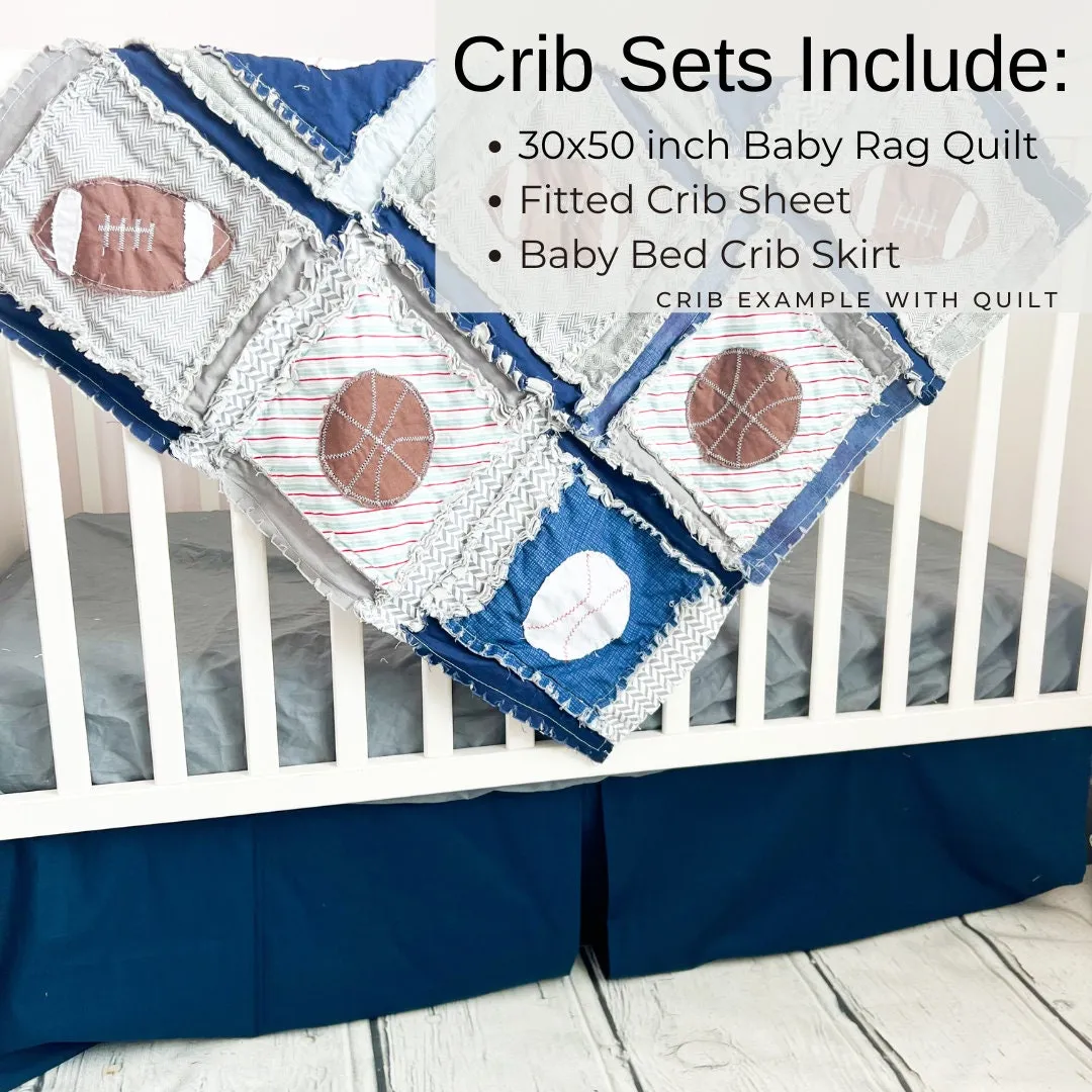 Baby Boy Rag Quilt, Sports Blanket for Baby Boy Crib Sets, Baseballs Basketballs Football Nursery Bedding for Boys