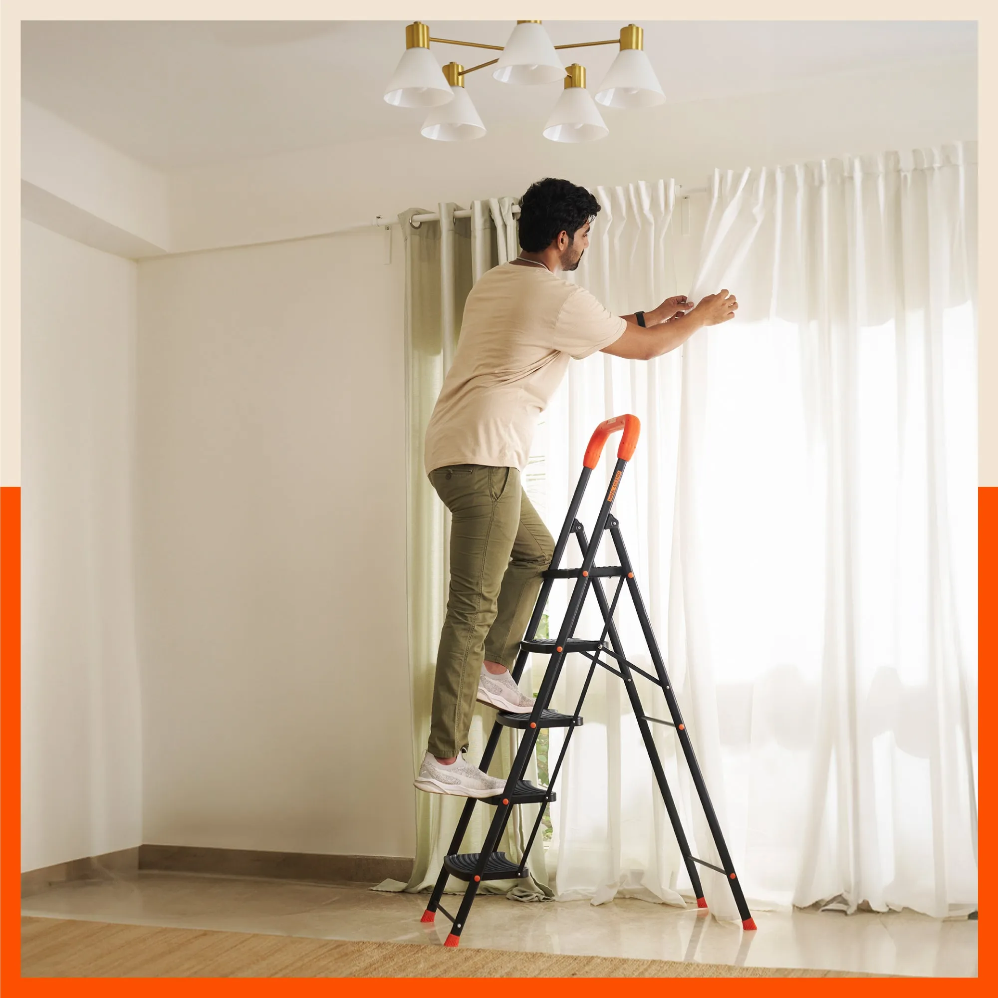 Bathla Ascend 4 Step Heavy Duty Steel Ladder for Home - Orange & Black