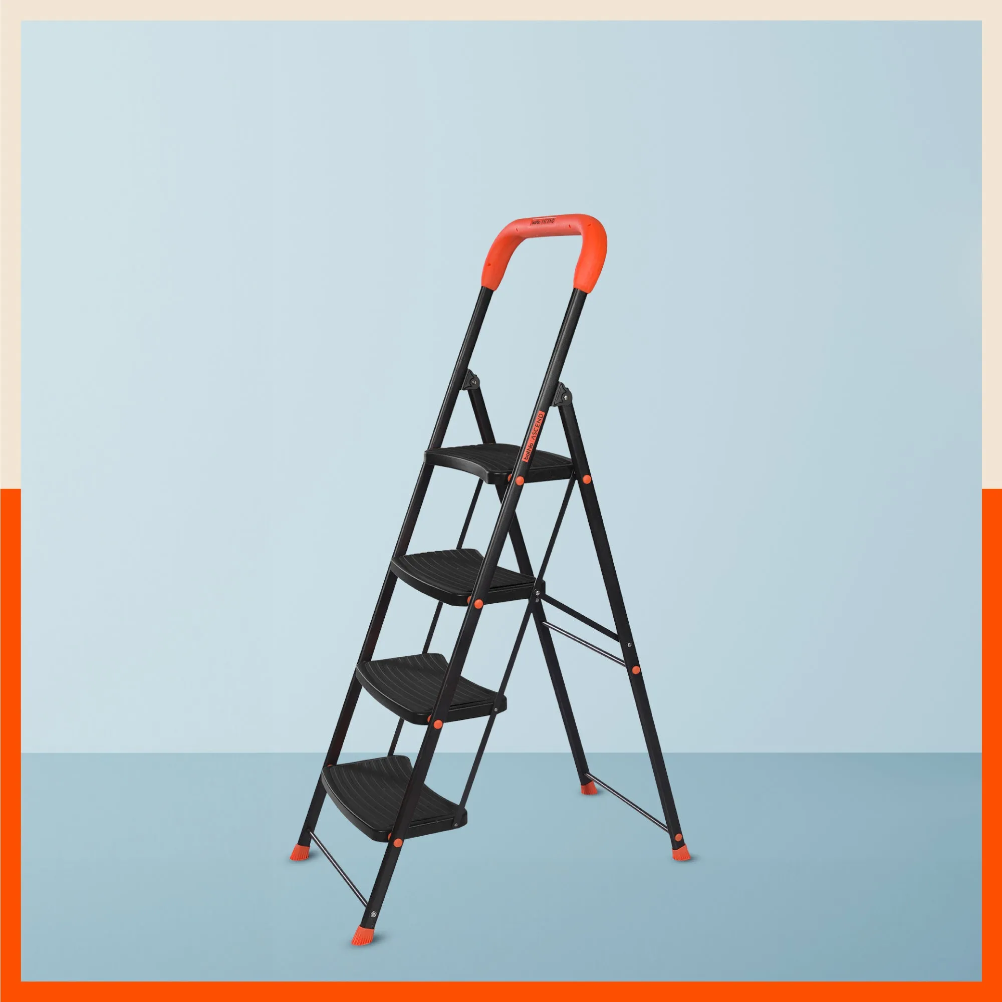 Bathla Ascend 4 Step Heavy Duty Steel Ladder for Home - Orange & Black