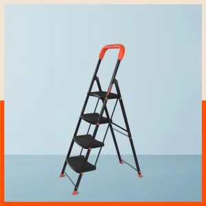 Bathla Ascend 4 Step Heavy Duty Steel Ladder for Home - Orange & Black