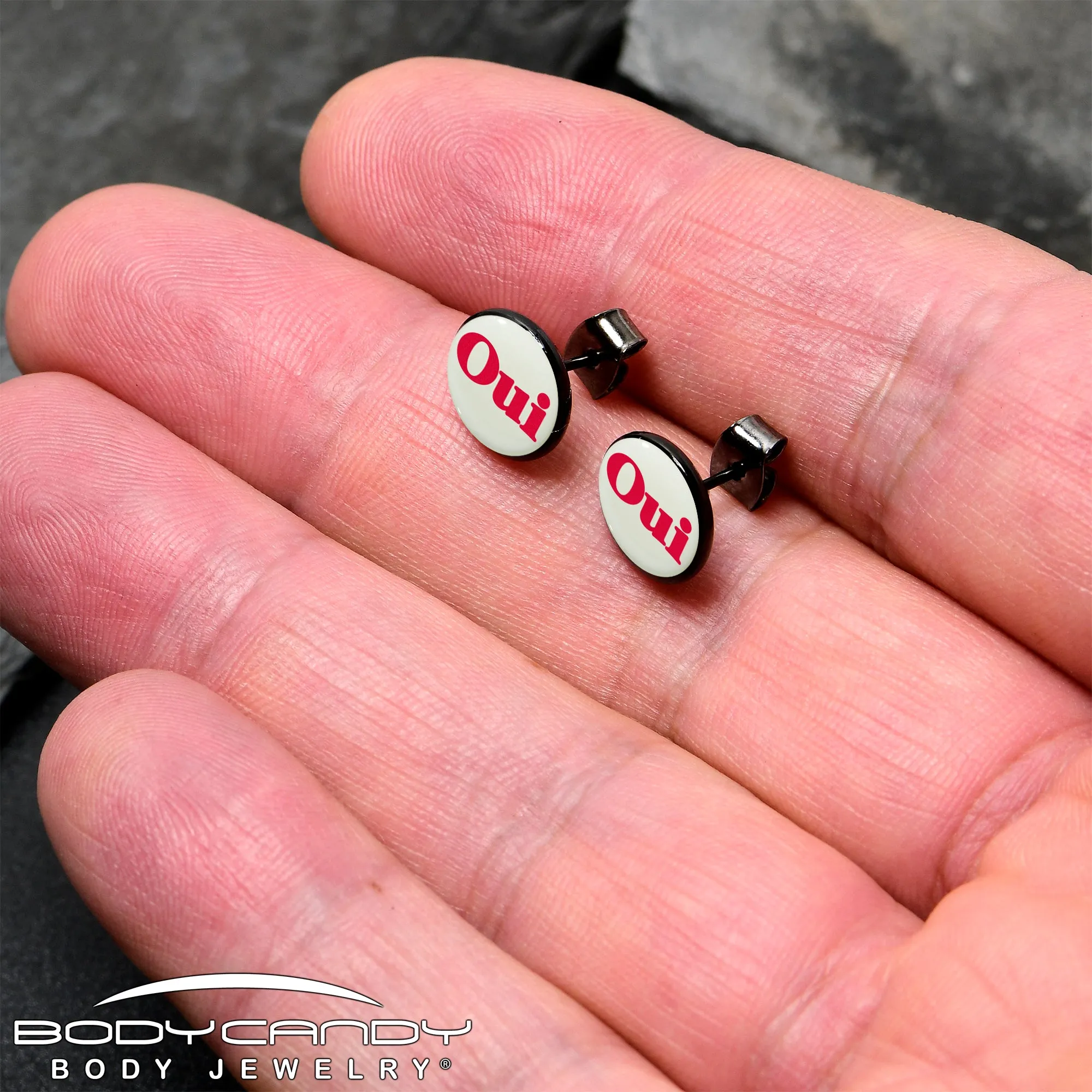 Black Anodized OUI Glow in the Dark Stud Earrings