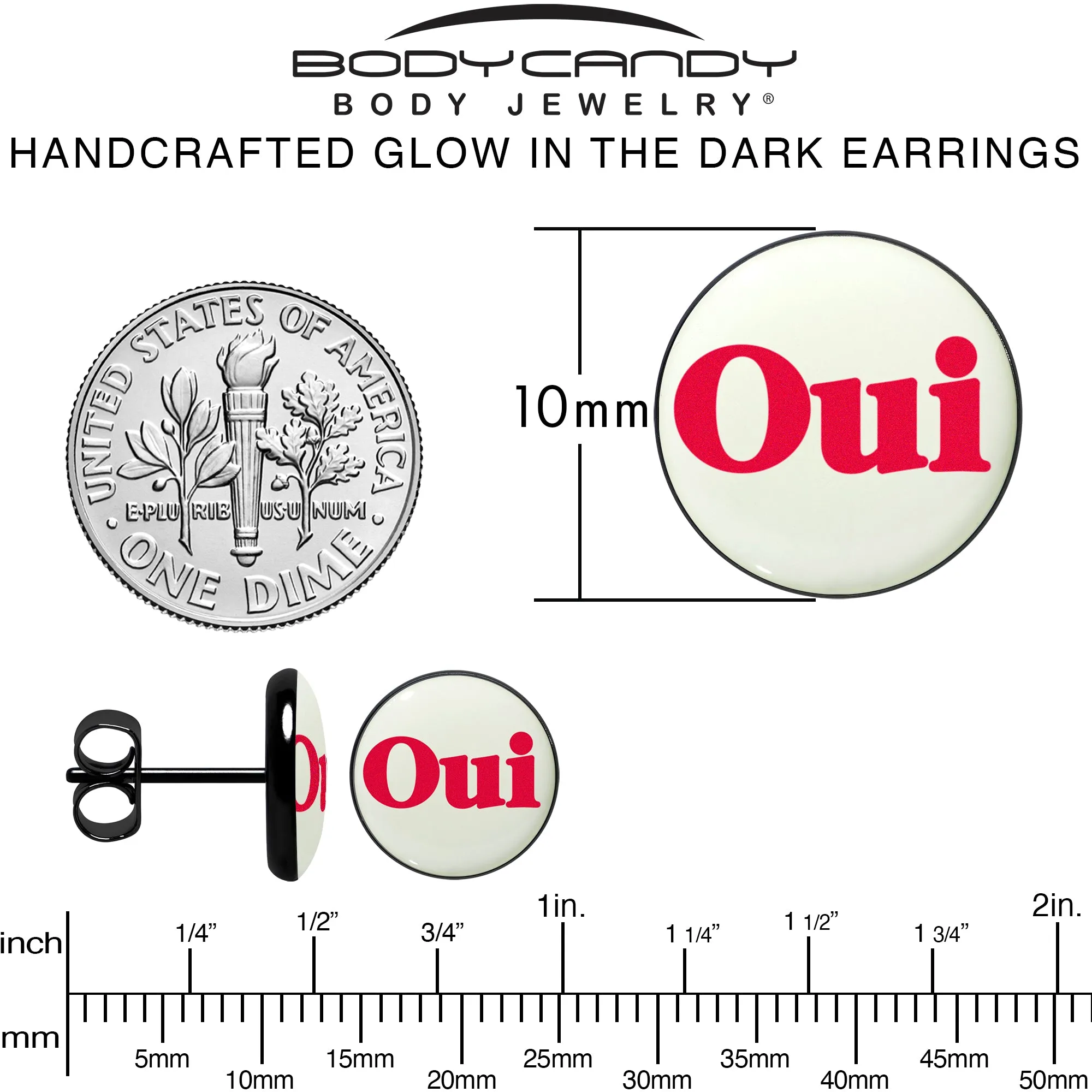 Black Anodized OUI Glow in the Dark Stud Earrings