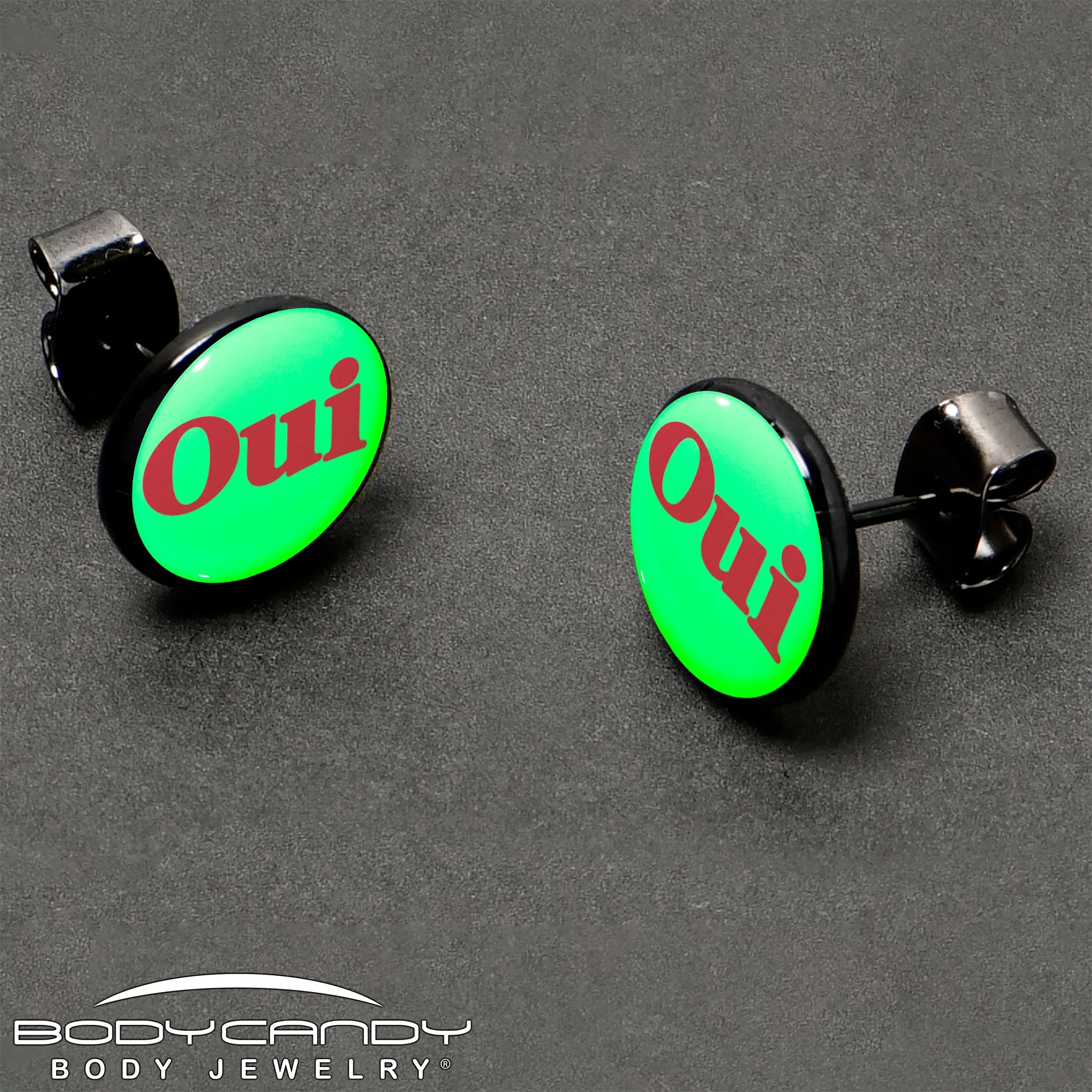 Black Anodized OUI Glow in the Dark Stud Earrings