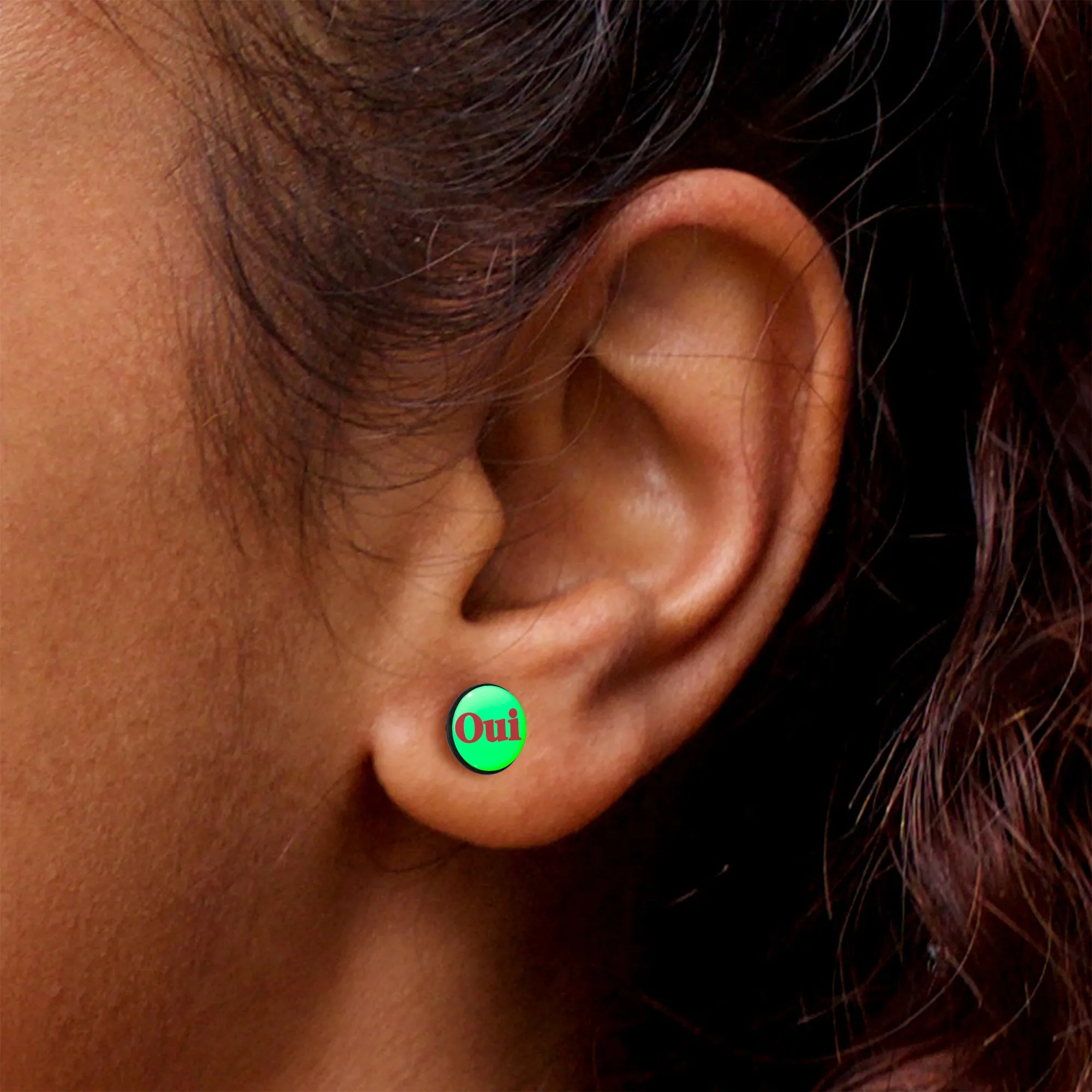Black Anodized OUI Glow in the Dark Stud Earrings