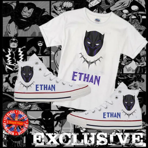 Black Panther Personalised Kids Converse All Star Hi Tops & Matching T-shirt