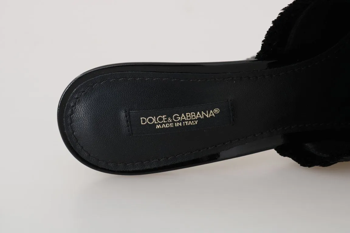 Black Straw Open Toes Crystal Sandals