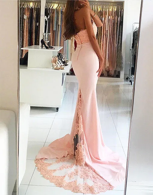Blush Pink Halter Mermaid Sexy Lace Long Bridesmaid Dresses, BG51550