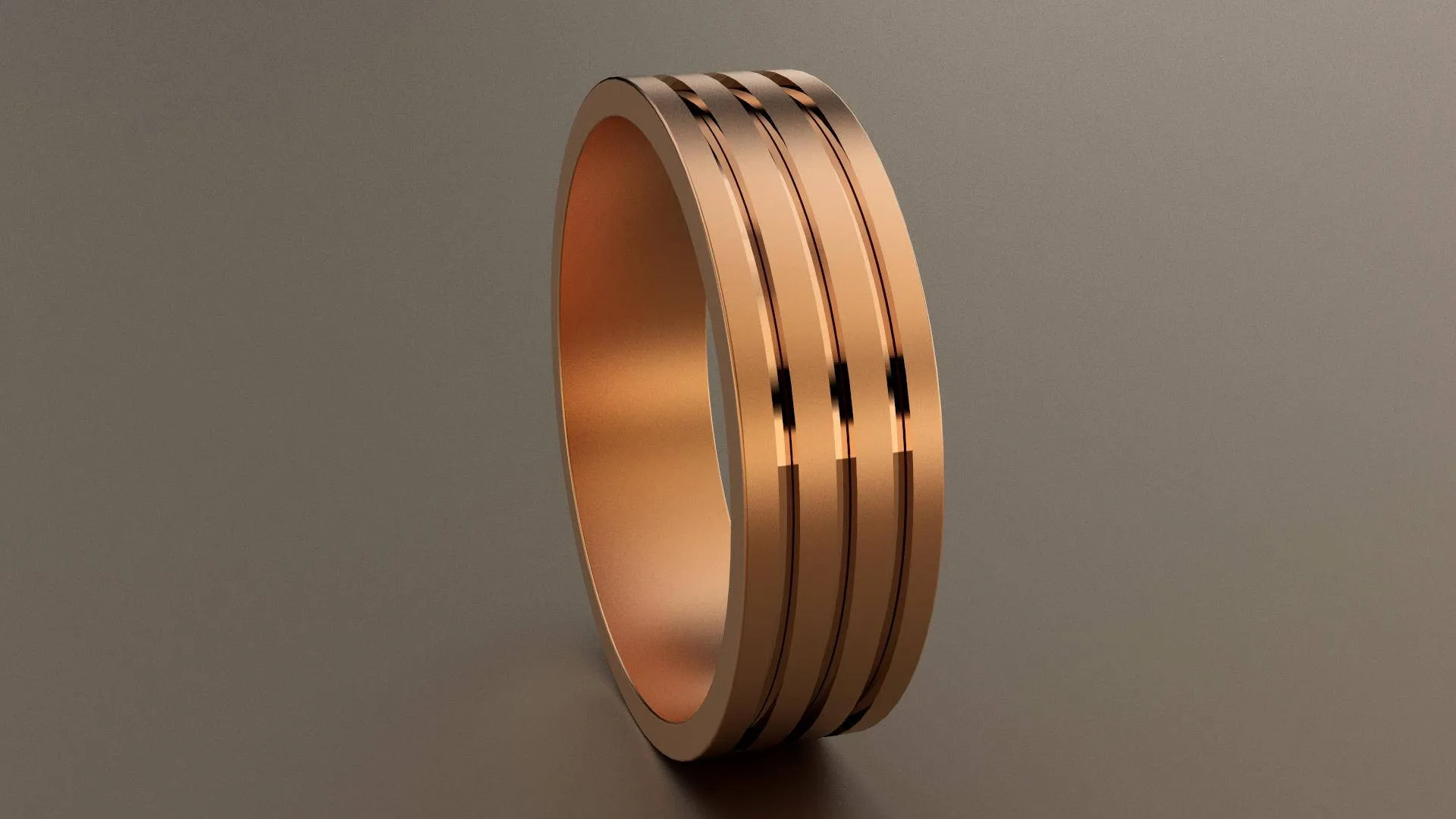 Brushed Rose Gold 6mm Triple Groove Wedding Band