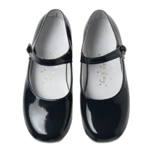Button Strap Slippers, Navy Patent