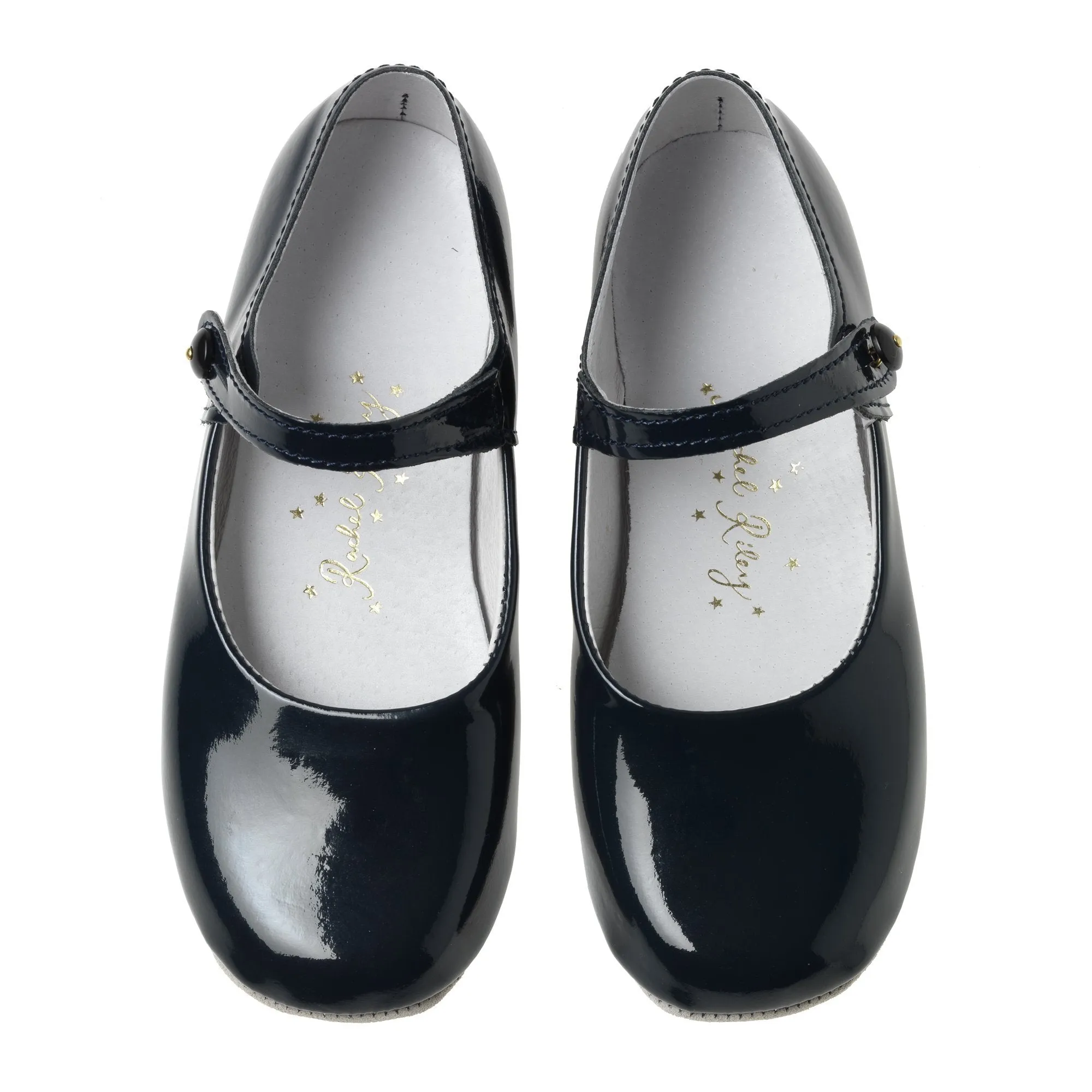 Button Strap Slippers, Navy Patent