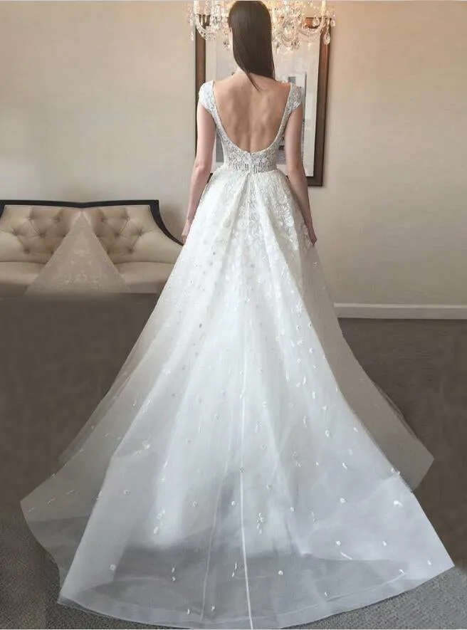 Cap Sleeve Simple Formal A Line Long Beach Wedding Dresses, BGP240
