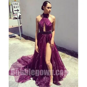 Cheap Sexy Halter Side Split On Sale Long Evening Prom Dress, BGP057