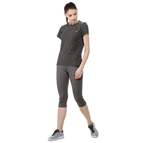 CHKOKKO Round Neck Half Sleeve Yoga Sports Dryfit Active Wear Gym Tshirt for Women Dark Grey S