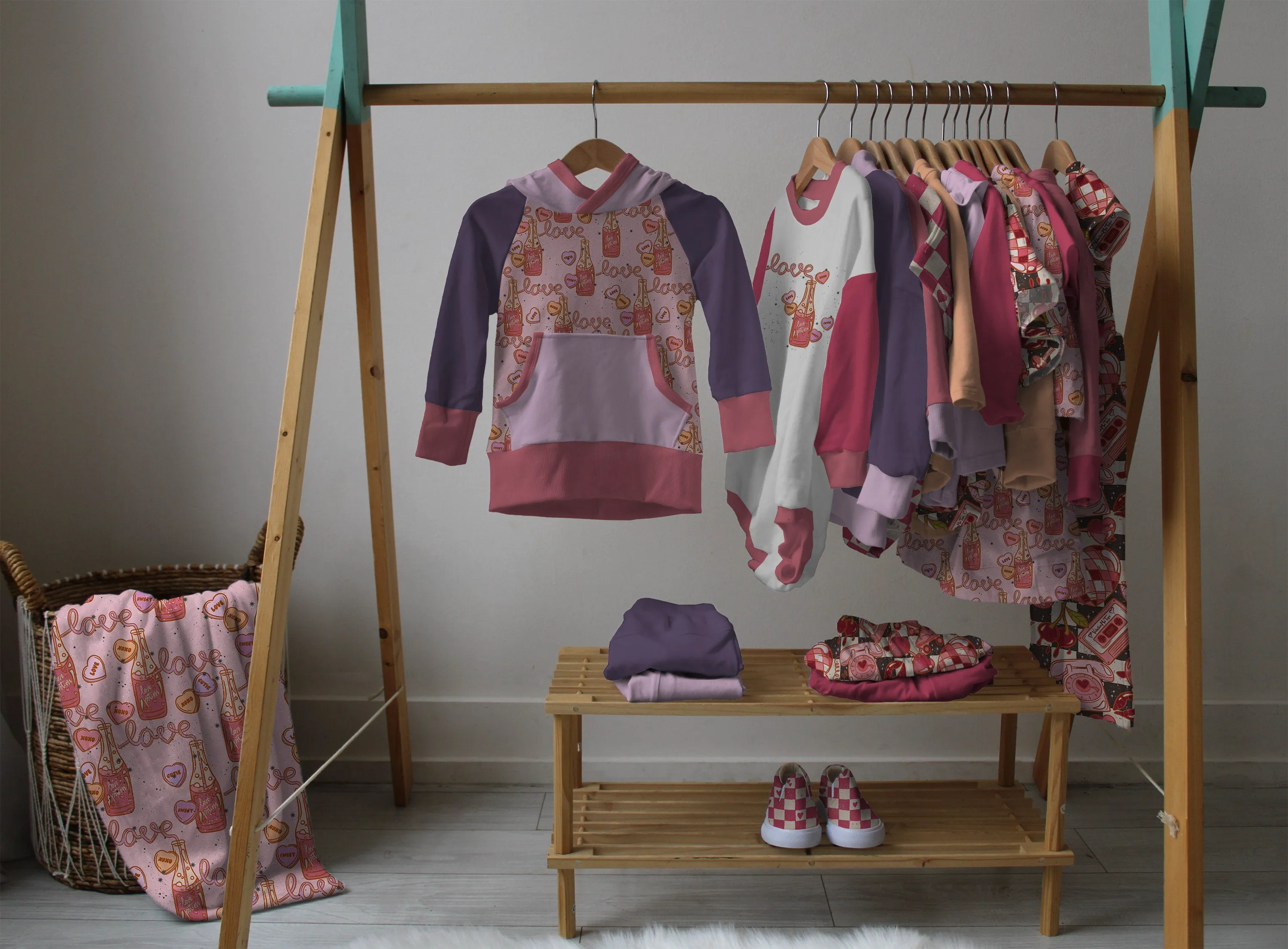 Clothing Rack Hanging Clothes Display Mockup, Lowland Kids Capsule Collection, Realistic Clothing Mock Up for Photoshop and Procreate