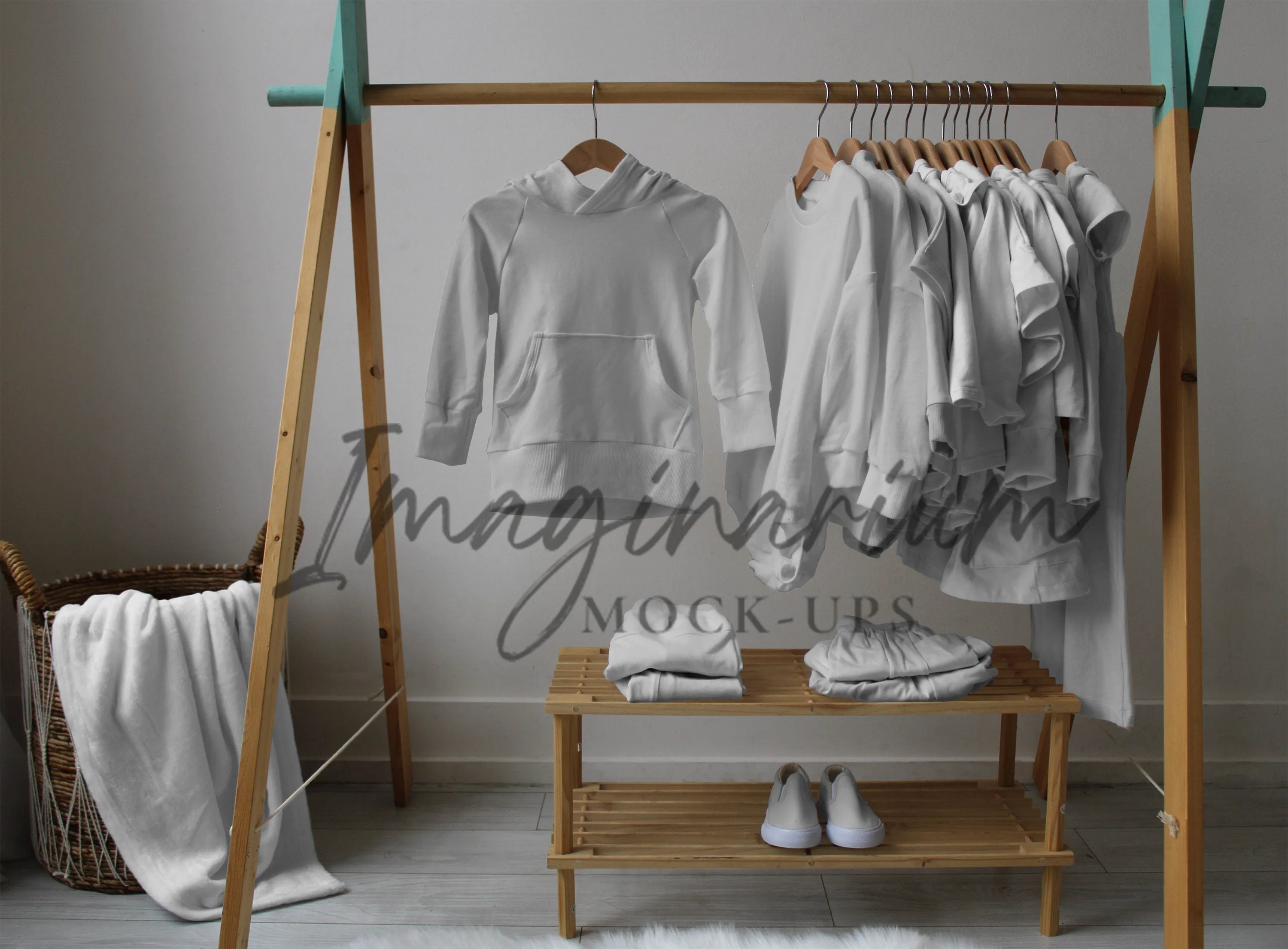 Clothing Rack Hanging Clothes Display Mockup, Lowland Kids Capsule Collection, Realistic Clothing Mock Up for Photoshop and Procreate