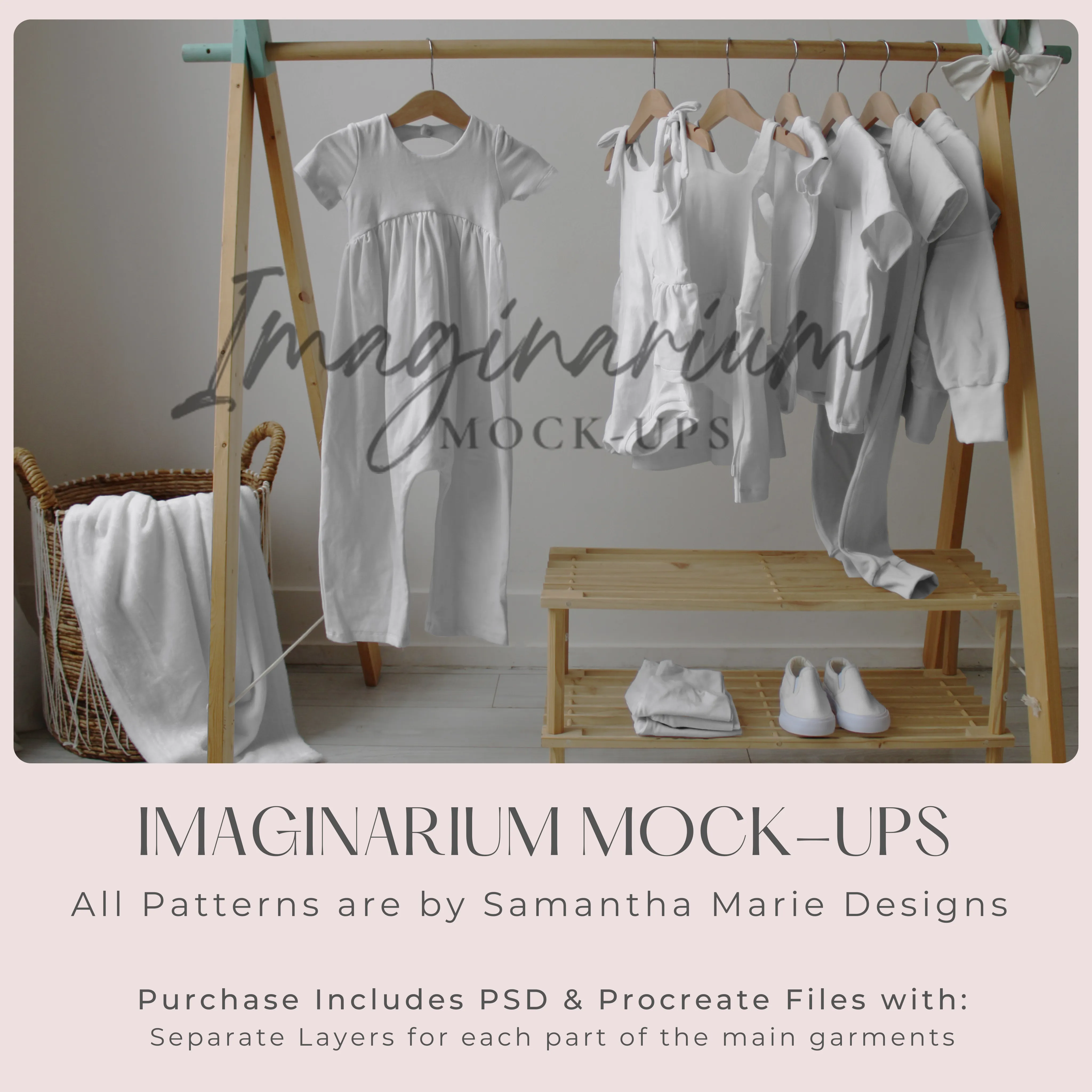 Clothing Rack Hanging Clothes Display Mockup, Samantha Marie Designs Capsule Collection, Realistic Clothing Mock Up for Photoshop and Procreate
