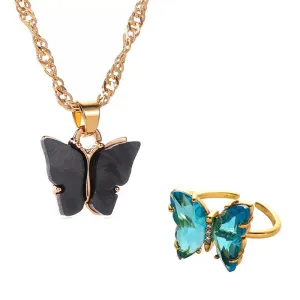 Combo Of Mariposa Necklace with Crystal Butterfly Ring
