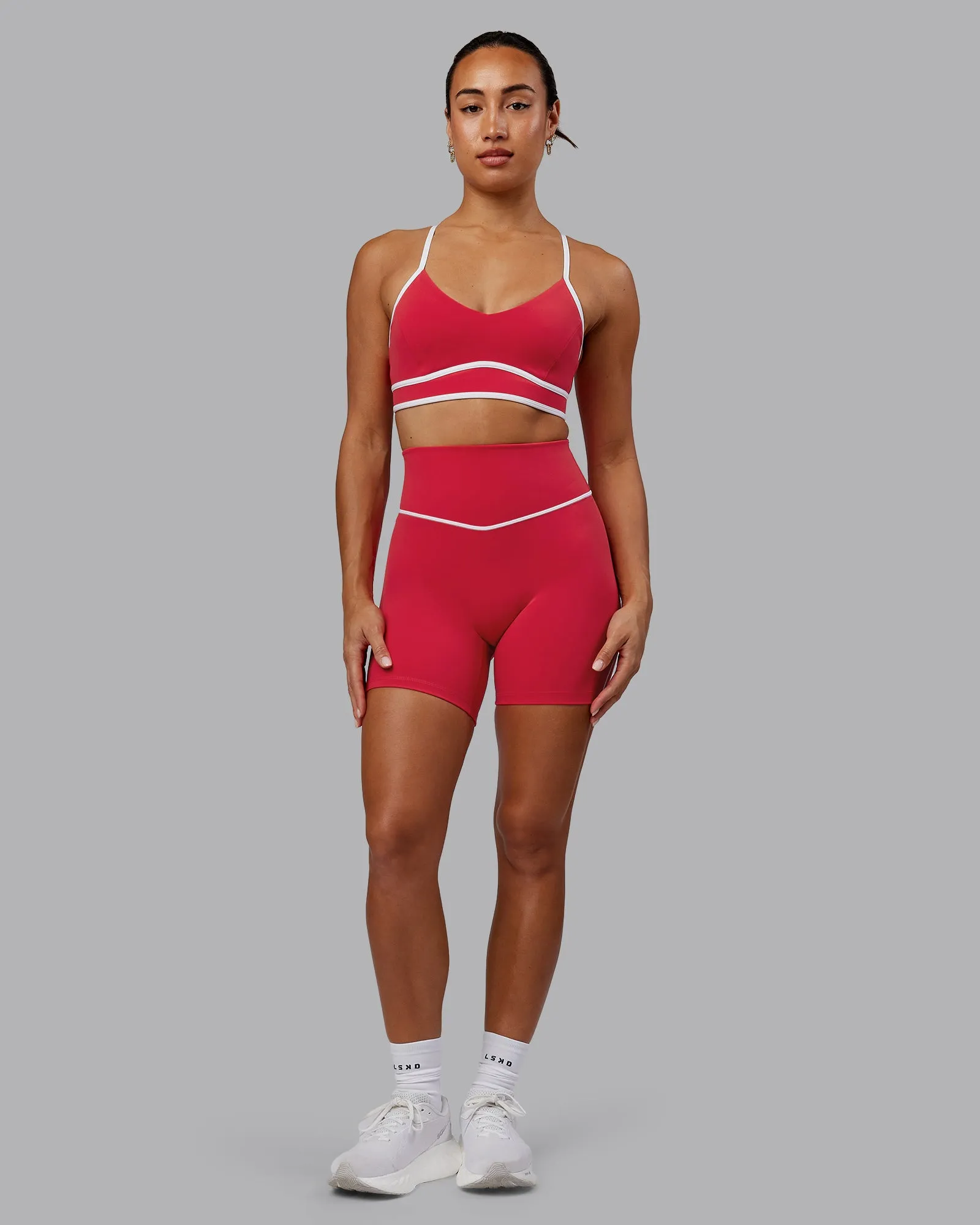 Contrast Sports Bra - Scarlet-White