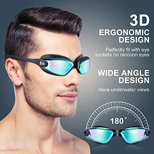 COOLOO Swim Goggles Men, 2 Pack Swimming Goggles for Women Kids Adult Anti-Fog Fathers Day Gifts for Dad, Purple & Gray