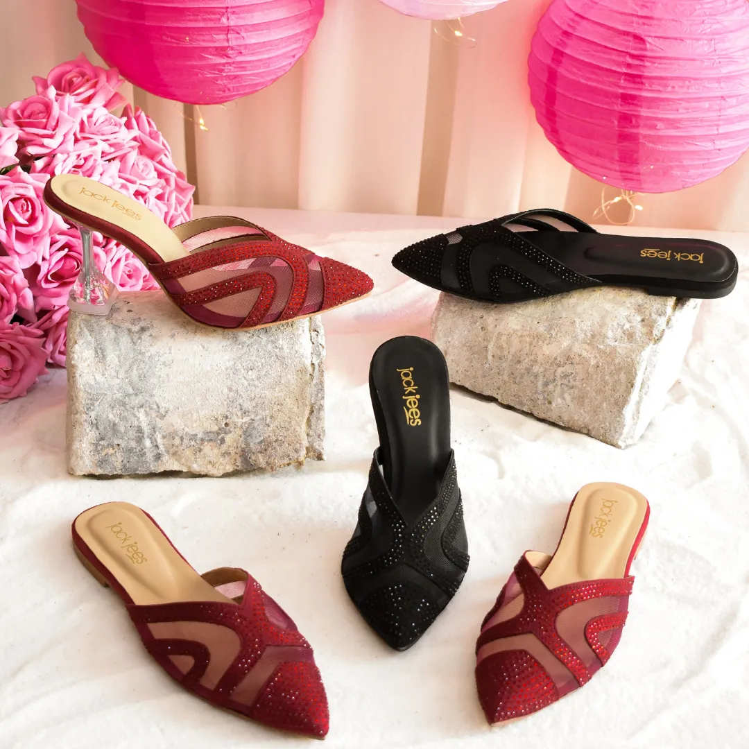 Crystal Sheen Heels Black