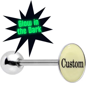 Custom Glow in the Dark Logo Stainless Steel Barbell Tongue Ring