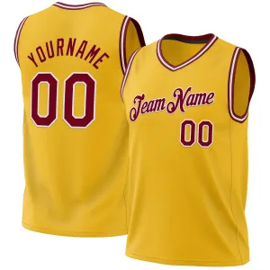 Custom Gold Maroon-White Authentic Throwback Basketball Jersey