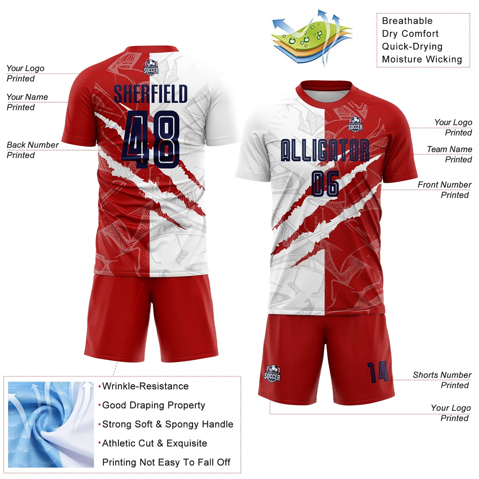 Custom Graffiti Pattern Navy-Red USA Scratch Sublimation Soccer Uniform Jersey