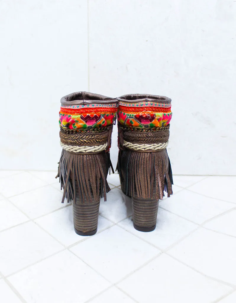 Custom Made High Heel Boho Boots in Brown | SIZE 40