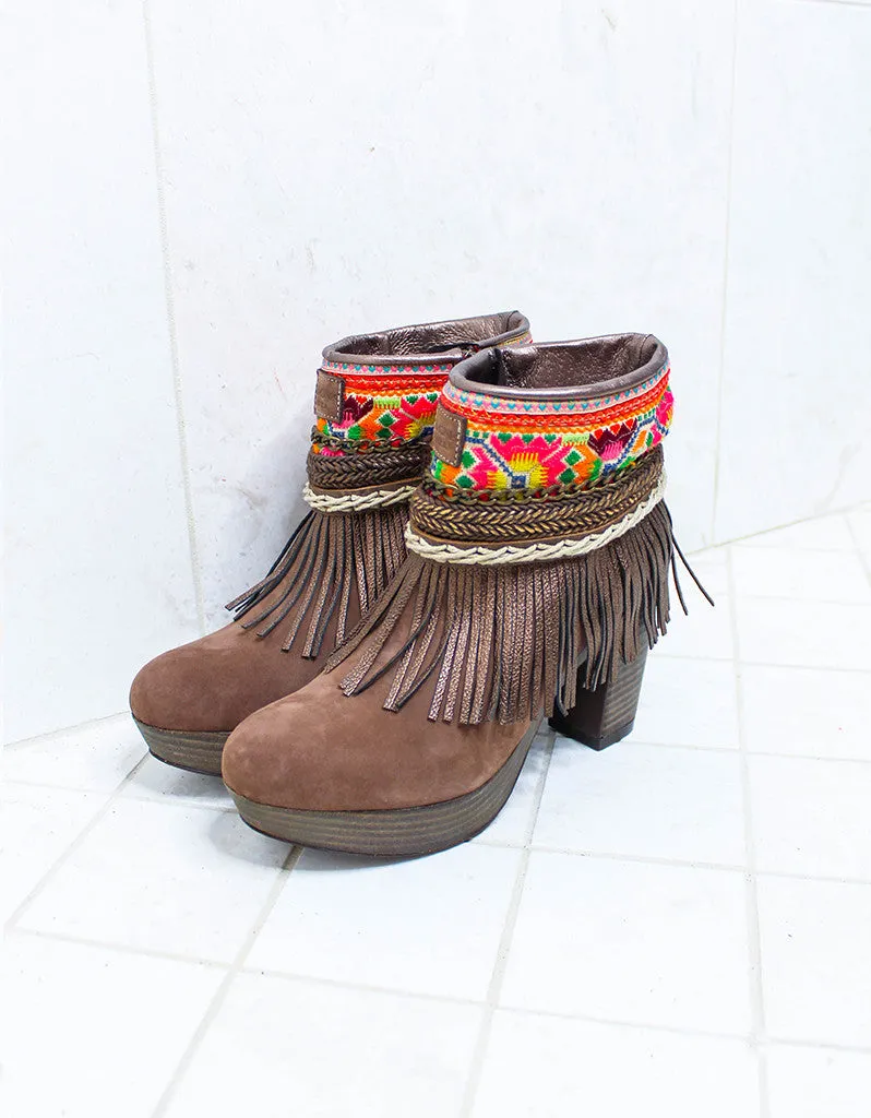 Custom Made High Heel Boho Boots in Brown | SIZE 40