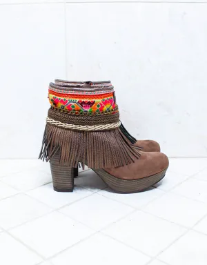 Custom Made High Heel Boho Boots in Brown | SIZE 40