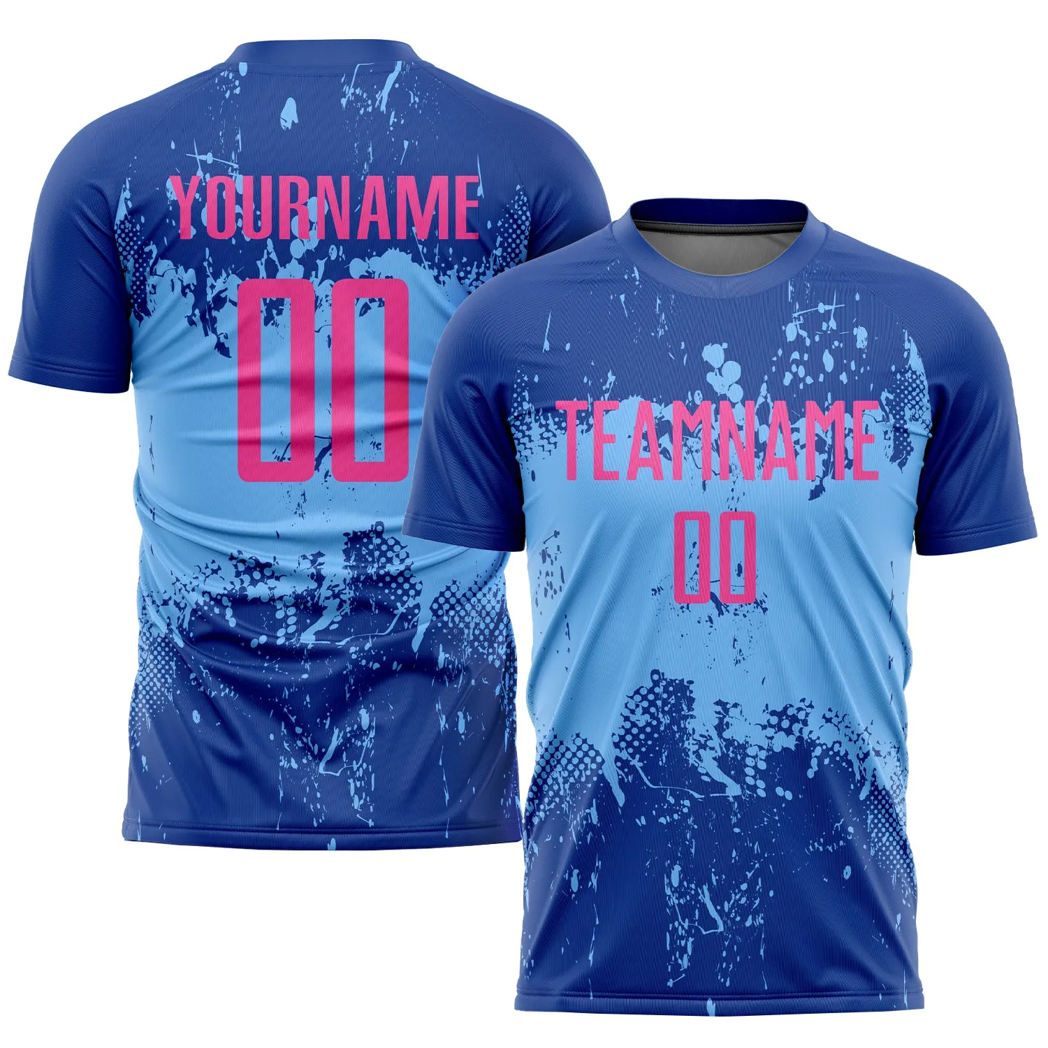 Custom Royal Pink-Light Blue Sublimation Soccer Uniform Jersey