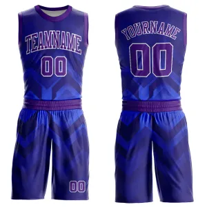 Custom Royal Purple-White Round Neck Sublimation Basketball Suit Jersey