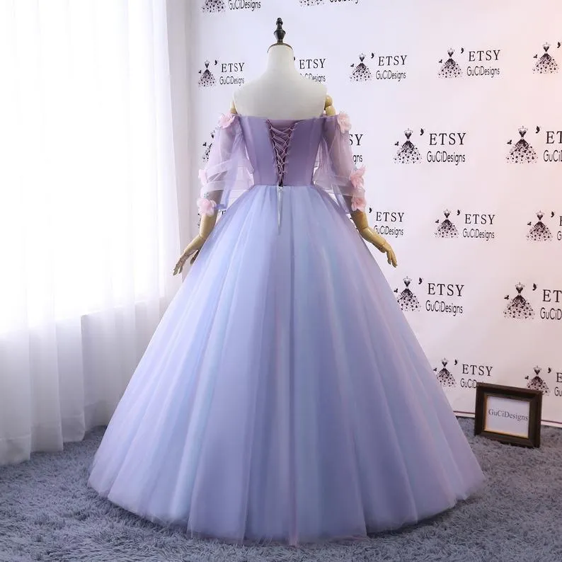 Custom Women Prom Dress Ball Gown Long Quinceanera Dress Floral Flowers Prom Dress OKV85