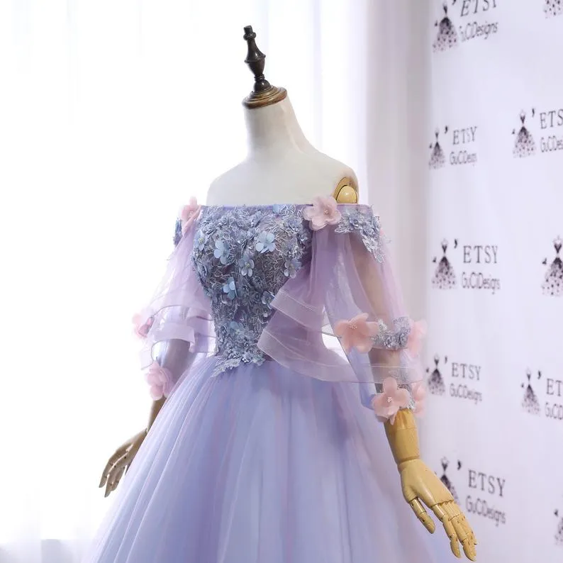 Custom Women Prom Dress Ball Gown Long Quinceanera Dress Floral Flowers Prom Dress OKV85
