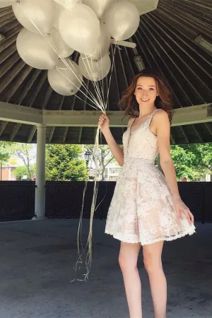 Cute A Line Lace Mini Cheap Homecoming Dresses,Short Graduation Party Dress OKC28