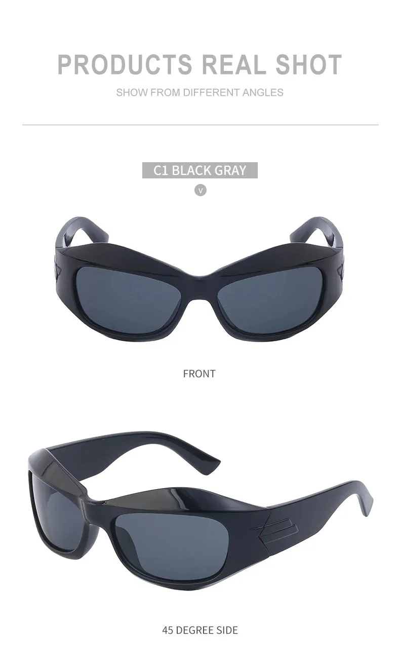 Cyber Y2K Punk Steampunk Sunglasses – UV400 Square Sports Shades for Women & Men