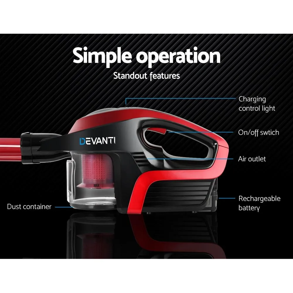 Devanti Cordless Stick Vacuum Cleaner - Black andred