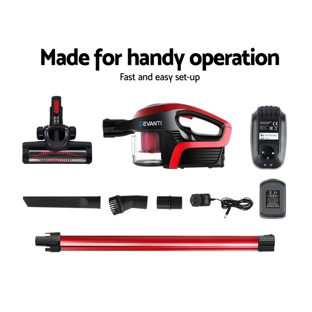 Devanti Cordless Stick Vacuum Cleaner - Black andred