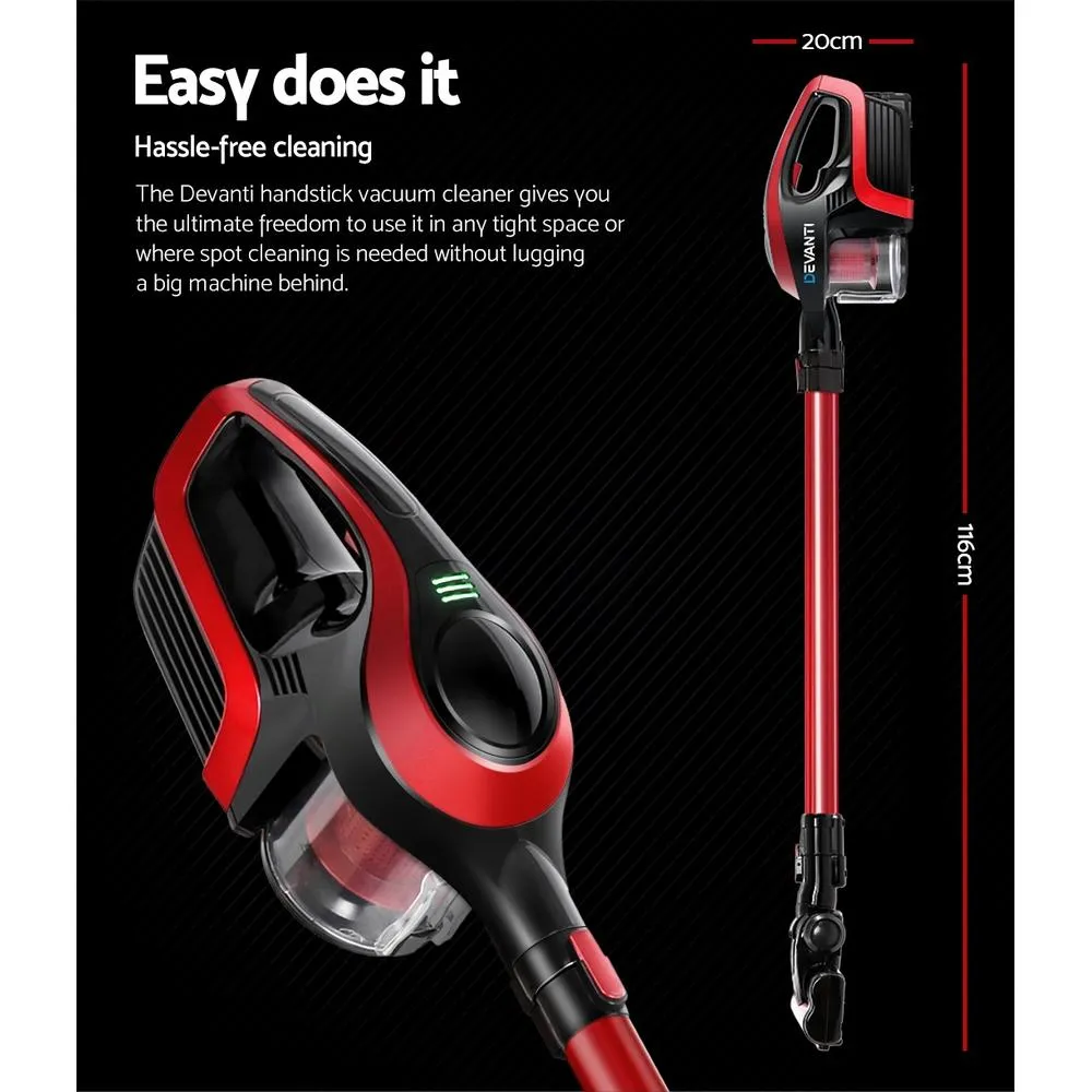 Devanti Cordless Stick Vacuum Cleaner - Black andred